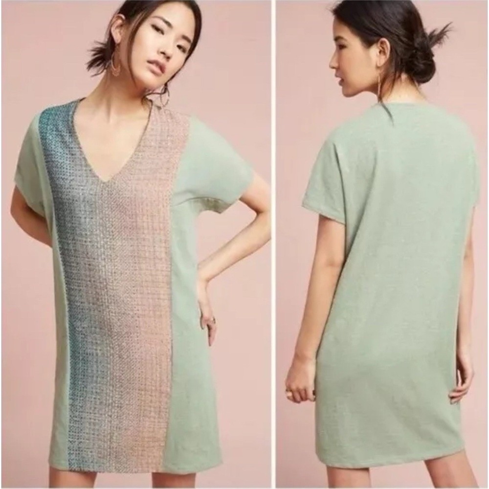 Akemi Kin Anthropologie Womens Small Shirt Dress Hansel Cocoon Green‎ V-Neck